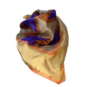 Rich vintage silk twill gold purple orange Hand rolled sewn Jacks Print scarf